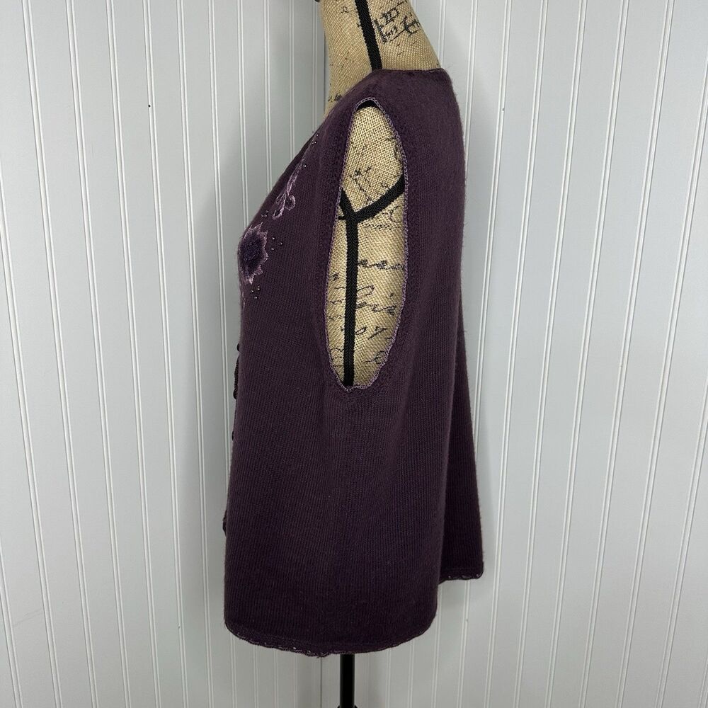 Koret Embroidered Sweater Vest Sz M Purple Dark Academia‎ Preppy Professor Vtg - Picture 14 of 15